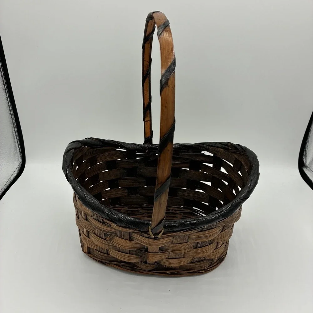 Vintage Woven Splint Basket Halloween Jack-O-Lantern Pumpkins Happy Halloween
